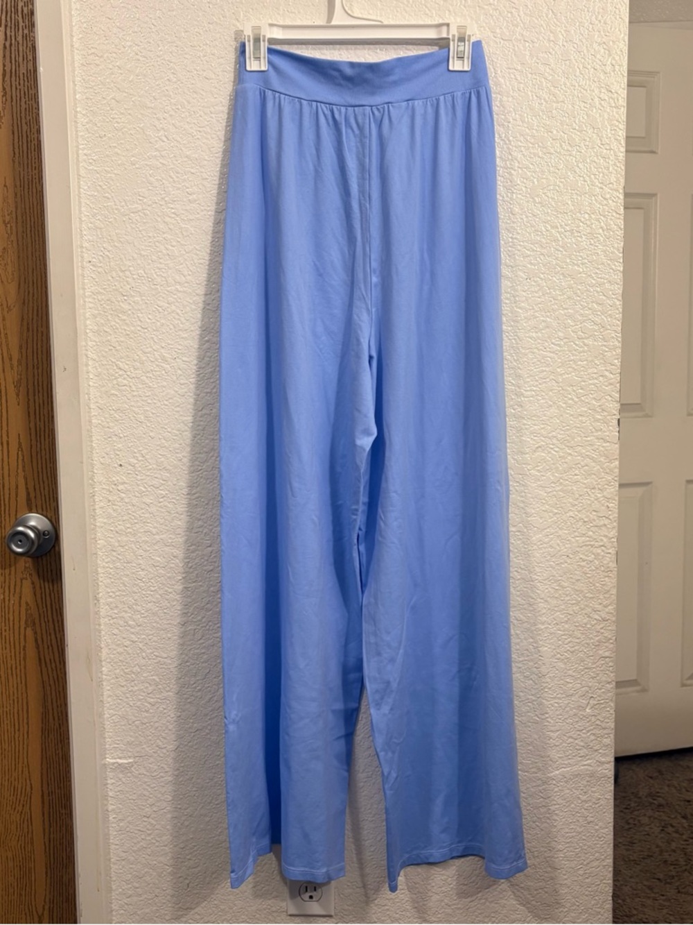 OQQ Wide Leg Stretch Pants Women Large Blue High Waist Flowy Lounge Travel Pants - Picture 2 of 5